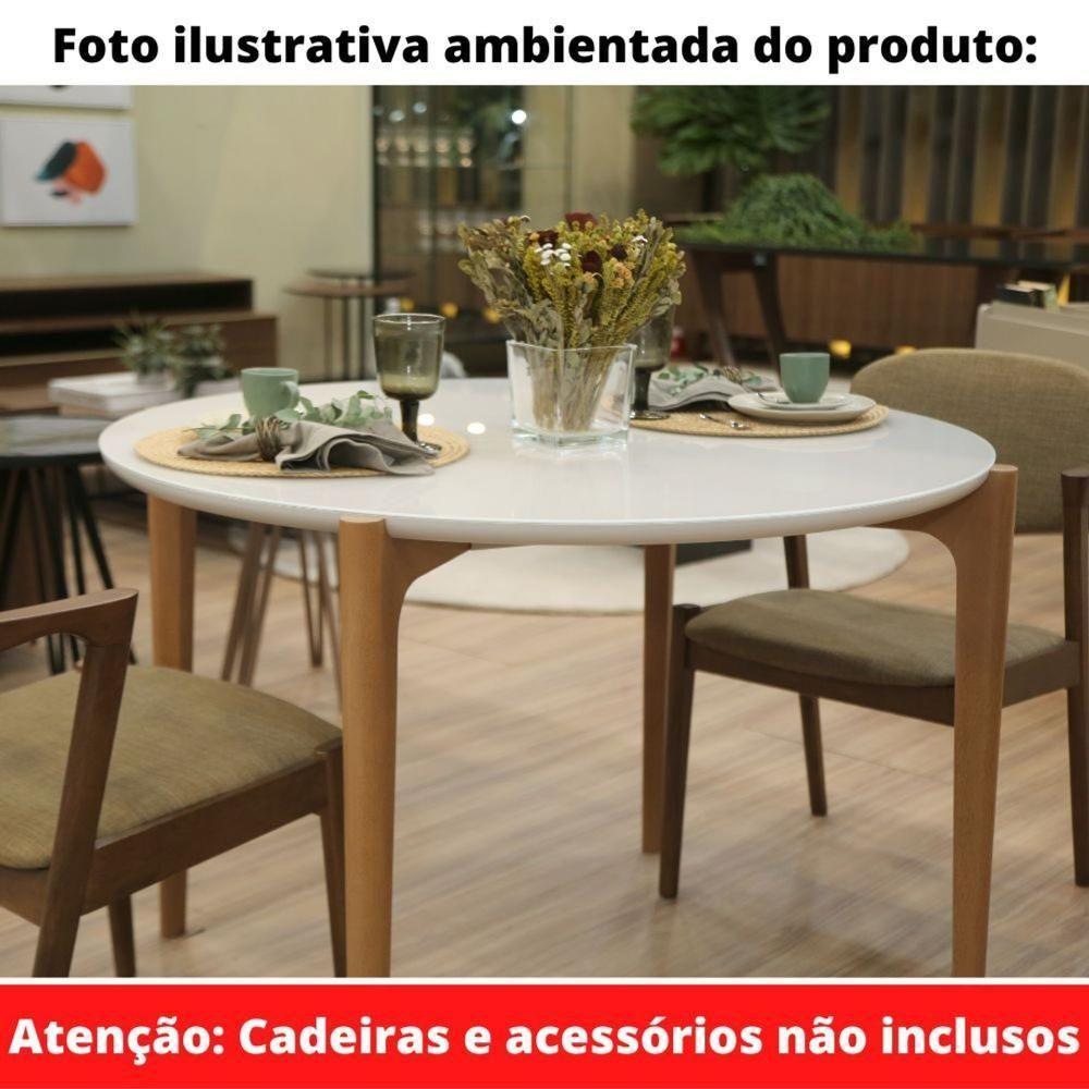 Mesa De Jantar Madrid Univ Redonda 110 Cm Tampo Madeira Com Vidro Colado Branco Base Madeira Amêndoa - 8