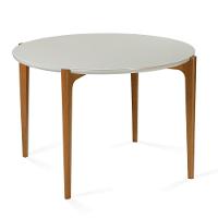 Mesa De Jantar Madrid Univ Redonda 110 Cm Tampo Madeira Com Vidro Colado Branco Base Madeira Amêndoa - 1