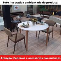 Mesa De Jantar Madrid Univ Redonda 110 Cm Tampo Madeira Com Vidro Colado Branco Base Madeira Amêndoa