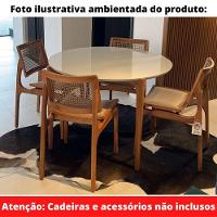 Mesa De Jantar Madrid Univ Redonda 110 Cm Tampo Madeira Com Vidro Colado Branco Base Madeira Amêndoa - 6