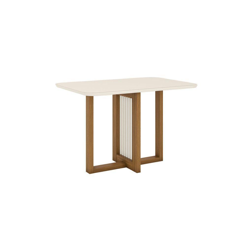 Mesa De Jantar Com Tampo Mdf E Vidro Com Canto Arredondado 120 Cm Natalí Henn Nature Com Off White - 2