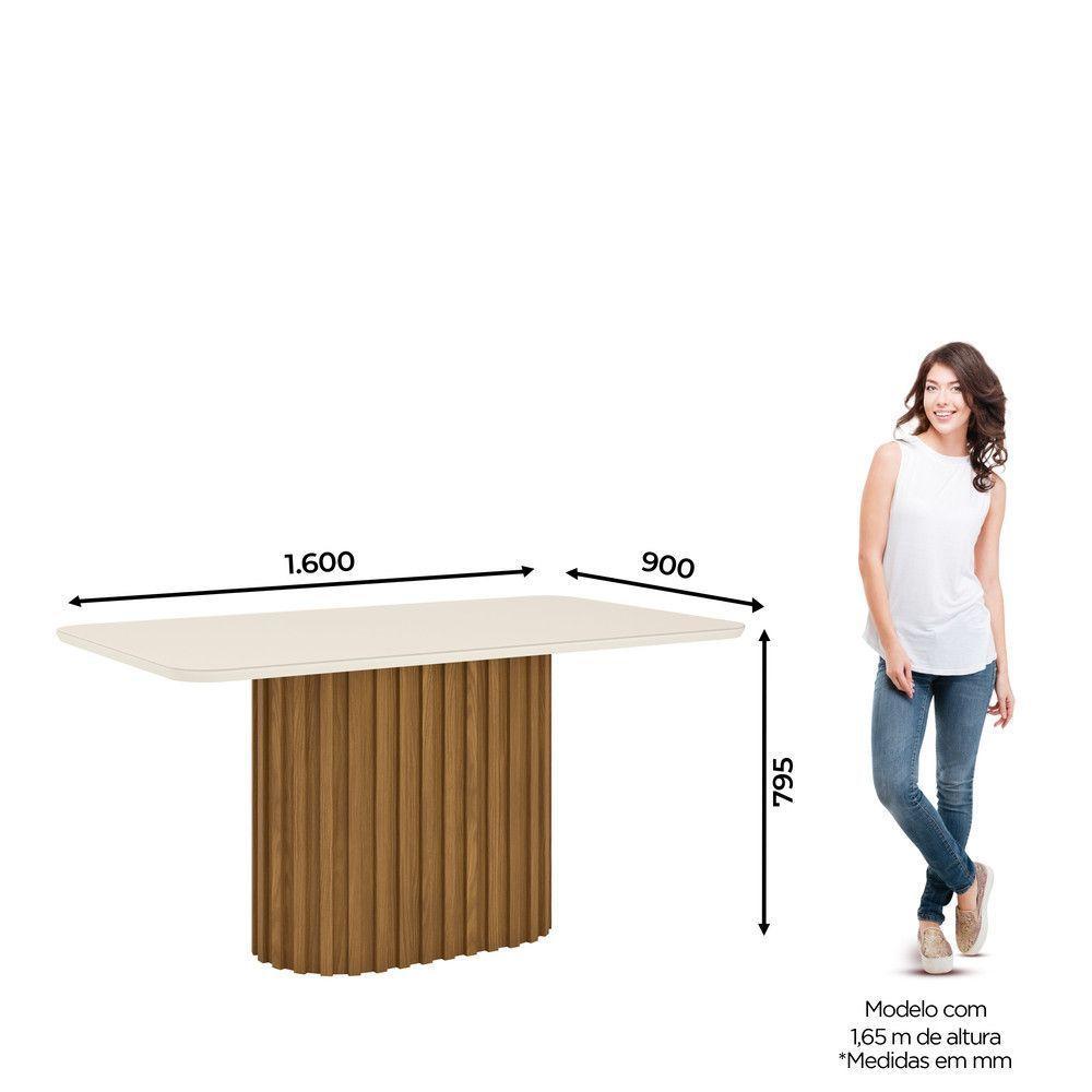 Mesa De Jantar Com Tampo Mdf E Vidro Com Canto Arredondado 160 Cm Solana Henn Nature Com Off White - 2