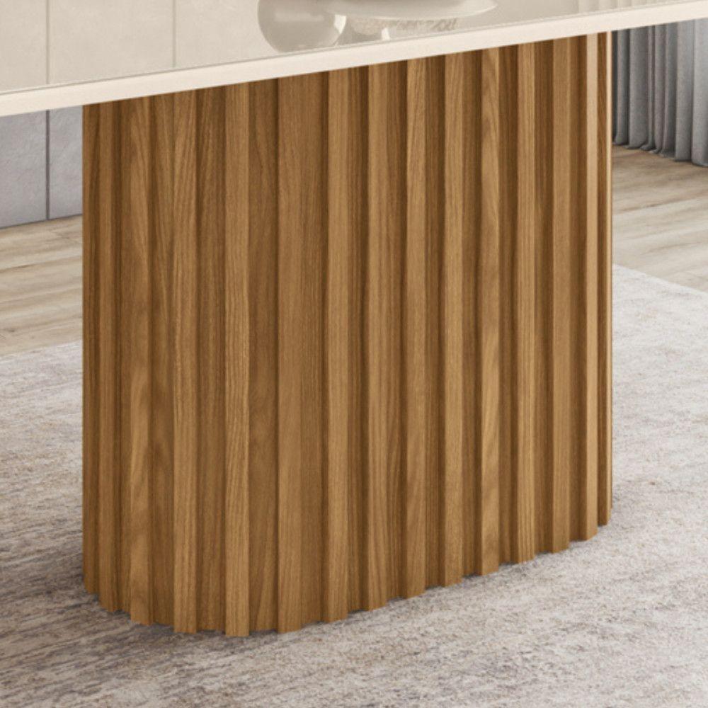 Mesa De Jantar Com Tampo Mdf E Vidro Com Canto Arredondado 160 Cm Solana Henn Nature Com Off White - 5