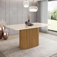 Mesa De Jantar Com Tampo Mdf E Vidro Com Canto Arredondado 160 Cm Solana Henn Nature Com Off White - 1