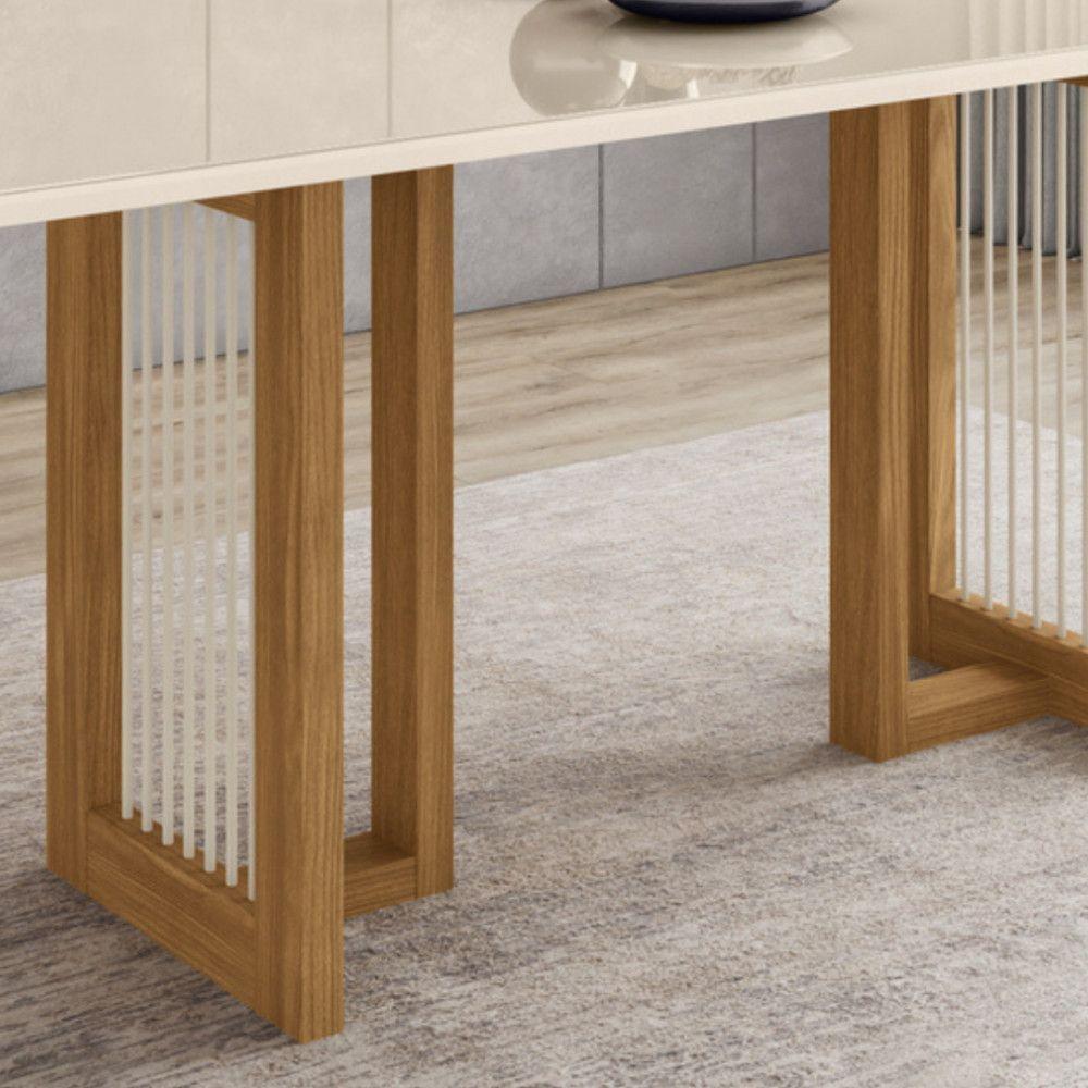 Mesa De Jantar Com Tampo Mdf E Vidro Com Canto Arredondado 160 Cm Yara Henn Nature Com Off White - 2