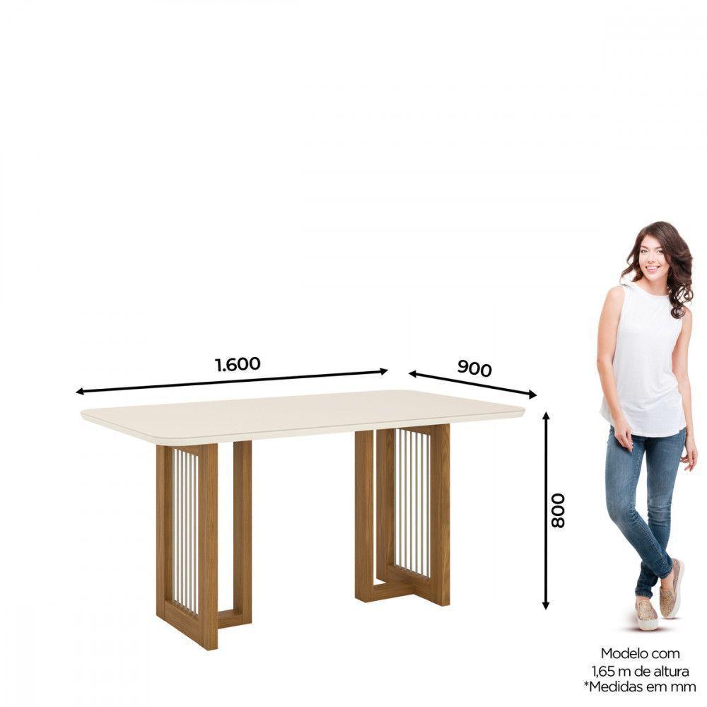 Mesa De Jantar Com Tampo Mdf E Vidro Com Canto Arredondado 160 Cm Yara Henn Nature Com Off White - 7