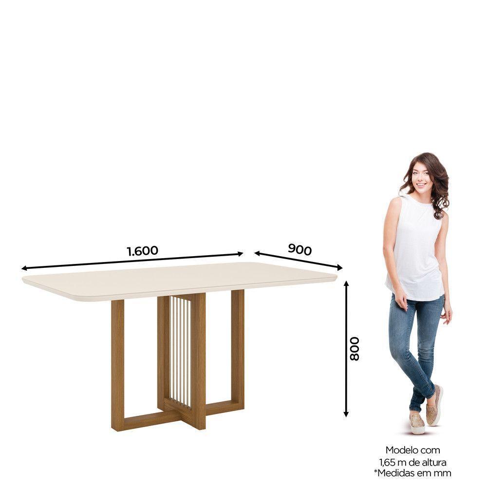 Mesa De Jantar Com Tampo Mdf E Vidro Com Canto Arredondado 160 Cm Natalí Henn Nature Com Off White - 4