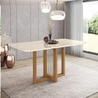 Mesa De Jantar Com Tampo Mdf E Vidro Com Canto Arredondado 160 Cm Natalí Henn Nature Com Off White - 1