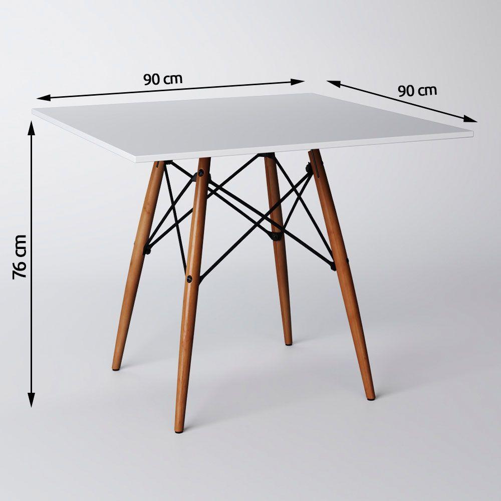Mesa De Jantar Eiffel Quadrado Tampo De Madeira 90cm Branco - Cor: Branco - 2