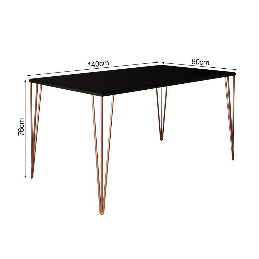 Mesa De Jantar Elen 140x80cm Tampo Preto Com Base Cobre - Cor: Marrom - 2