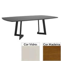 Mesa De Jantar Mh-5346 Herval Retangular 220 Cm Madeira Amêndoa Vidro Off White - 1