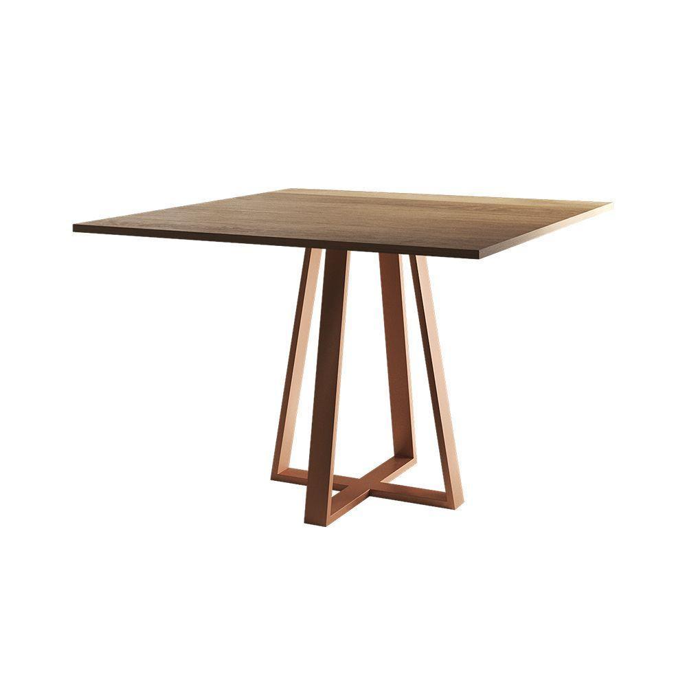 Mesa De Jantar Mônaco 110cm Tampo Imbuia Pés Cobre - Cor: Marrom - 3