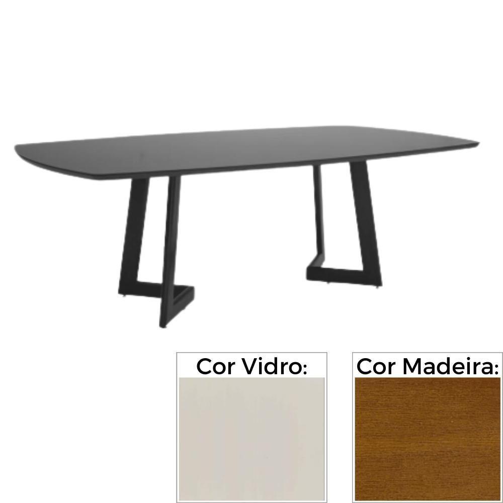 Mesa De Jantar Mh-5346 Herval Retangular 190 Cm Madeira Amêndoa Vidro Off White - 1