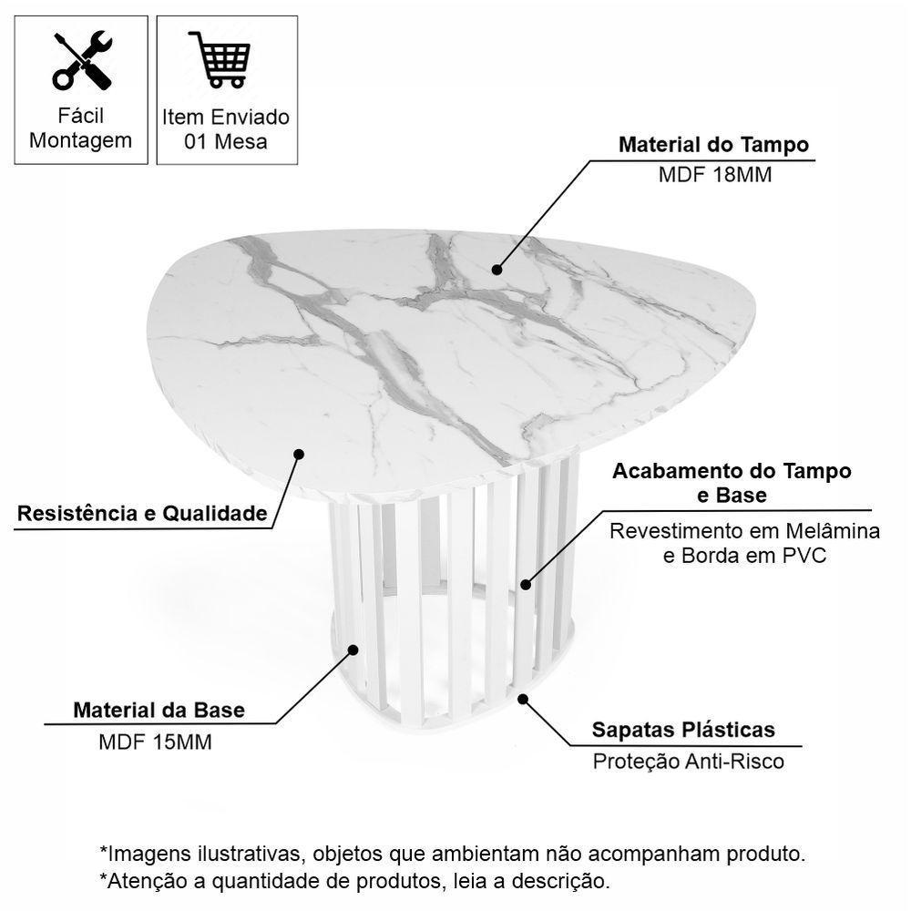 Mesa De Jantar Orgânica 4 Lugares 120x118cm Marmorizado/branco - Straub Web - 3