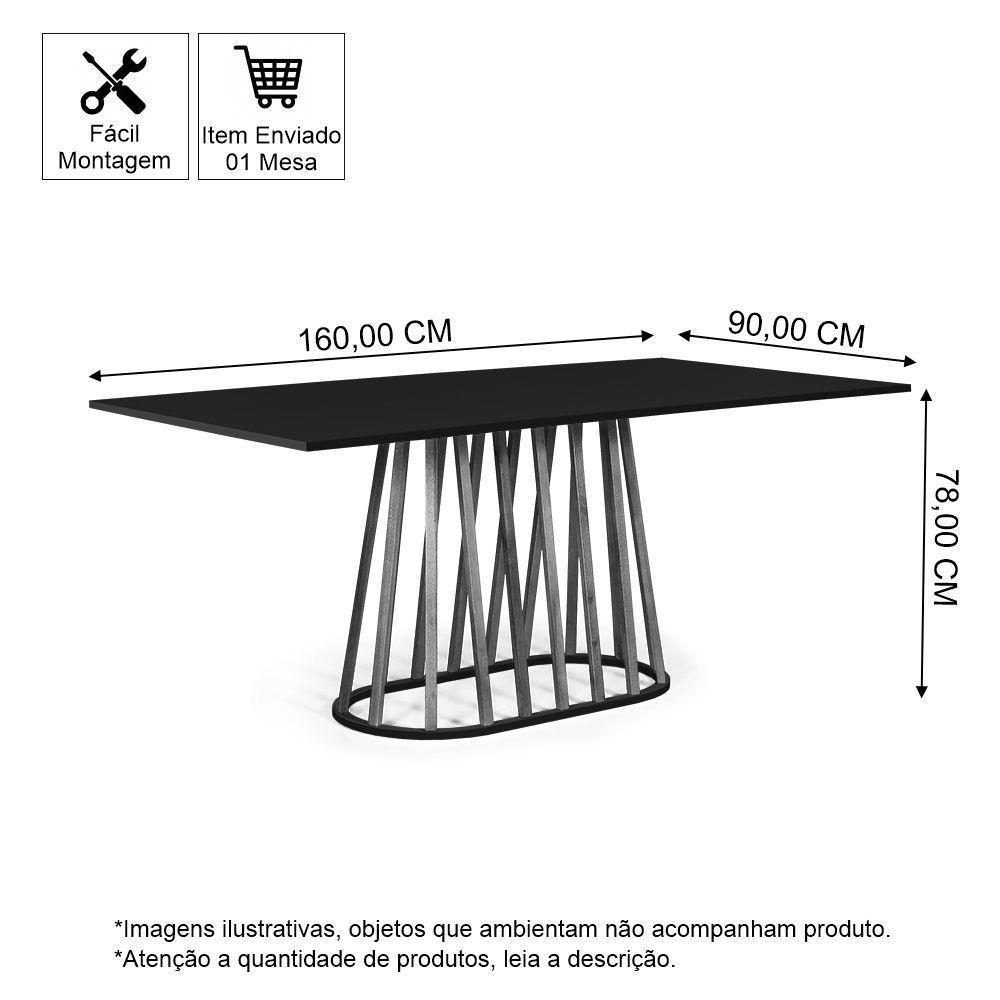 Mesa De Jantar Retangular 6 Lugares 160x90cm Base Madeira Gabi Preta - Straub Web - 2