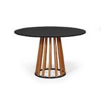 Mesa De Jantar Redonda 4 Lugares 90cm Em Mdf E Madeira Maciça Tália Preta - Straub Web - 1