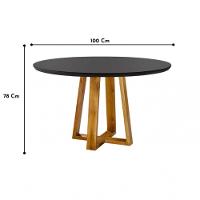 Mesa De Jantar Redonda Natalle 100cm Madeira Maciça Tampo Com Vidro Preto Stellar Mel/preto Stellar - 3