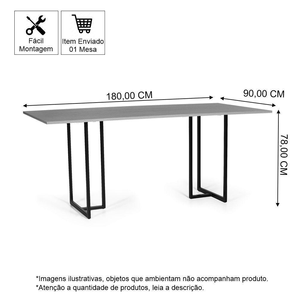 Mesa De Jantar Retangular Industrial 6 Lugares 180x90cm Atos Preta - Straub Web - 2