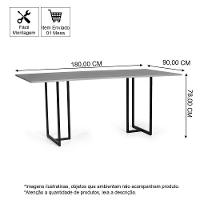 Mesa De Jantar Retangular Industrial 6 Lugares 180x90cm Atos Preta - Straub Web - 2