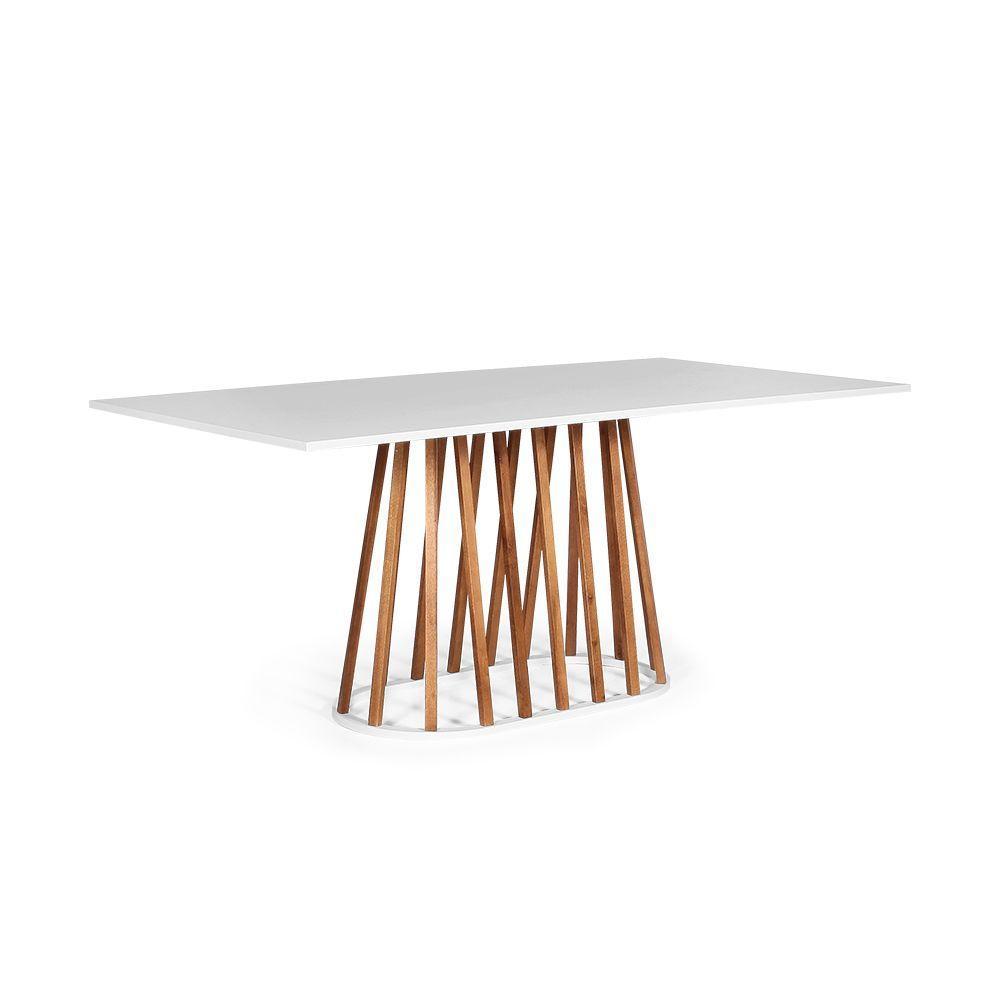 Mesa De Jantar Retangular 6 Lugares 180x90cm Base Madeira Gabi Branca - Straub Web - 1