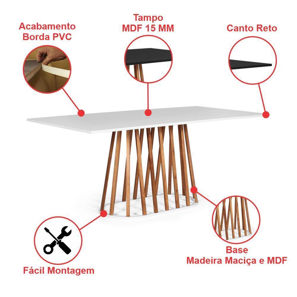 Mesa De Jantar Retangular 8 Lugares 200x90cm Base Madeira Gabi Branca - Straub Web - 3