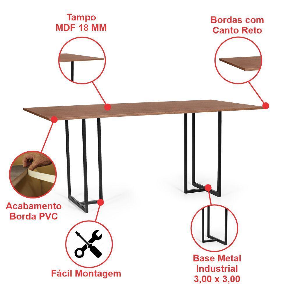 Mesa De Jantar Retangular Industrial 6 Lugares 180x90cm Atos Noronha - Straub Web - 3