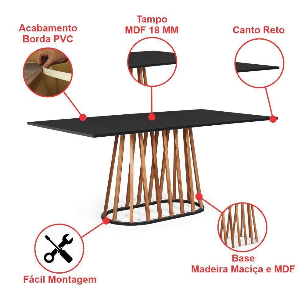 Mesa De Jantar Retangular 6 Lugares 180x90cm Base Madeira Gabi Preta - Straub Web - 3