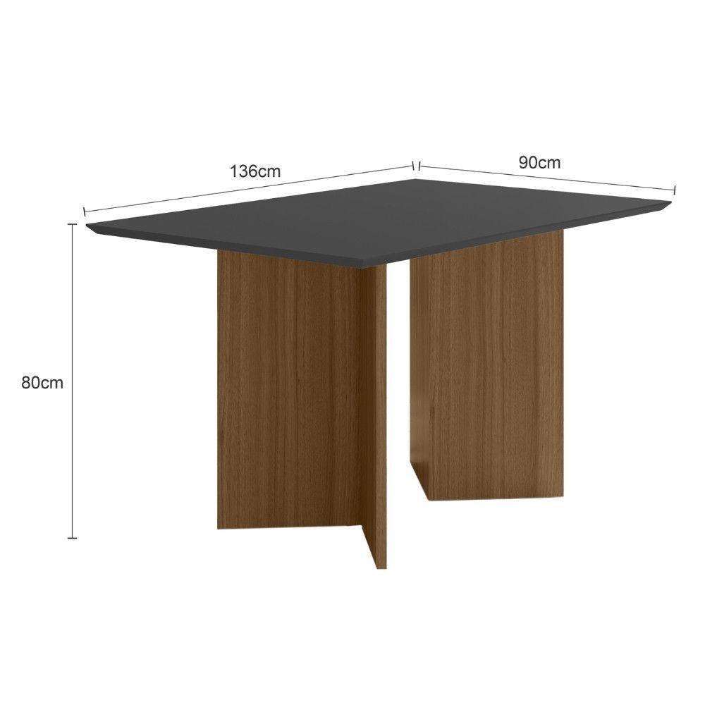 Mesa De Jantar Retangular Tampo Chanfrado Sem Vidro 136cm Helo Poliman Móveis Carvalho Com Grafite - 2