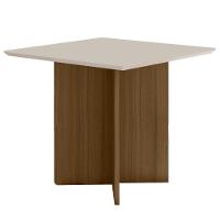 Mesa De Jantar Retangular Tampo Chanfrado Sem Vidro 90cm Helô Poliman Móveis Carvalho Com Off White - 1