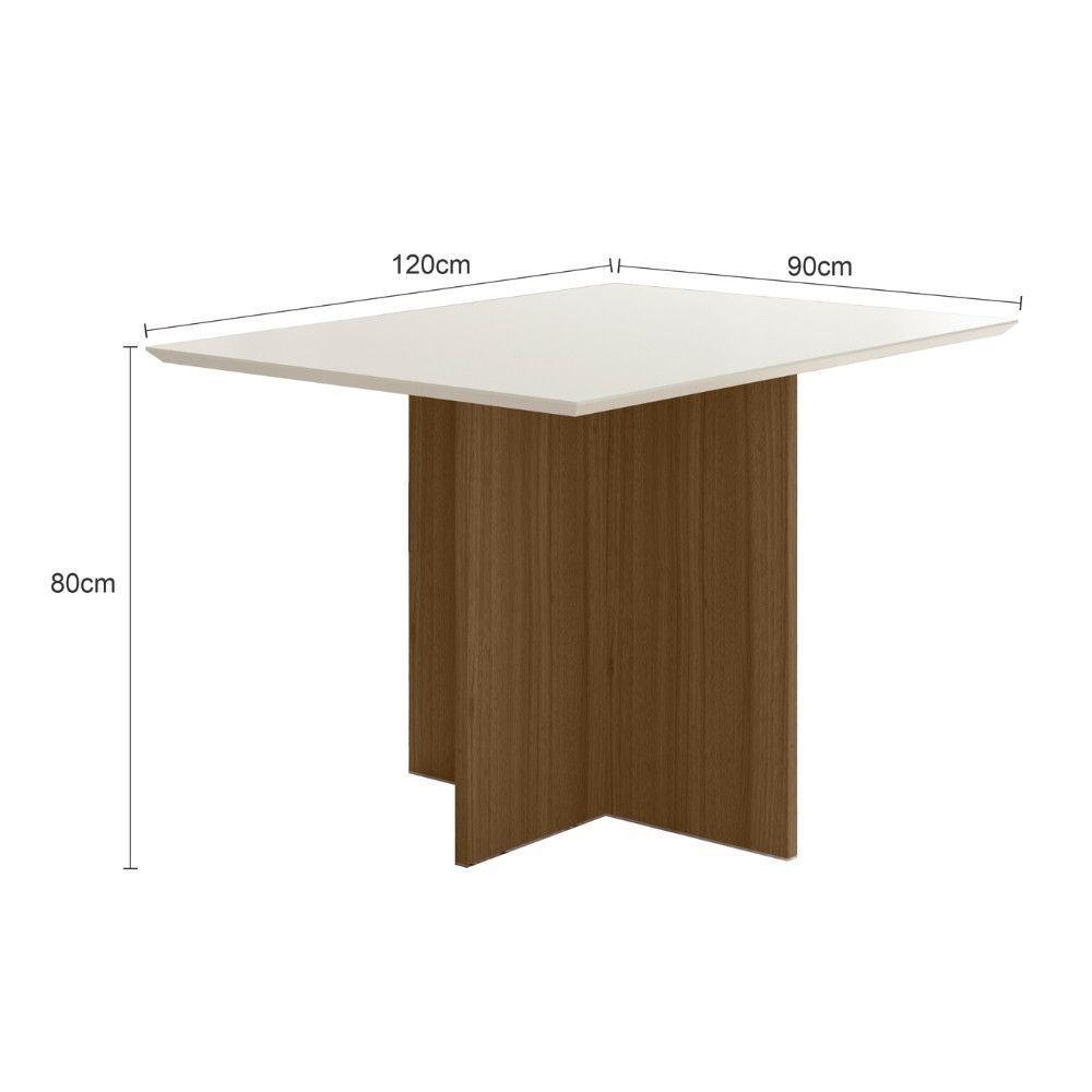 Mesa De Jantar Retangular Tampo Chanfrado Sem Vidro 120cm Helô Poliman Móveis Carvalho Com Off White - 2