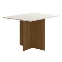 Mesa De Jantar Retangular Tampo Chanfrado Sem Vidro 120cm Helô Poliman Móveis Carvalho Com Off White - 1