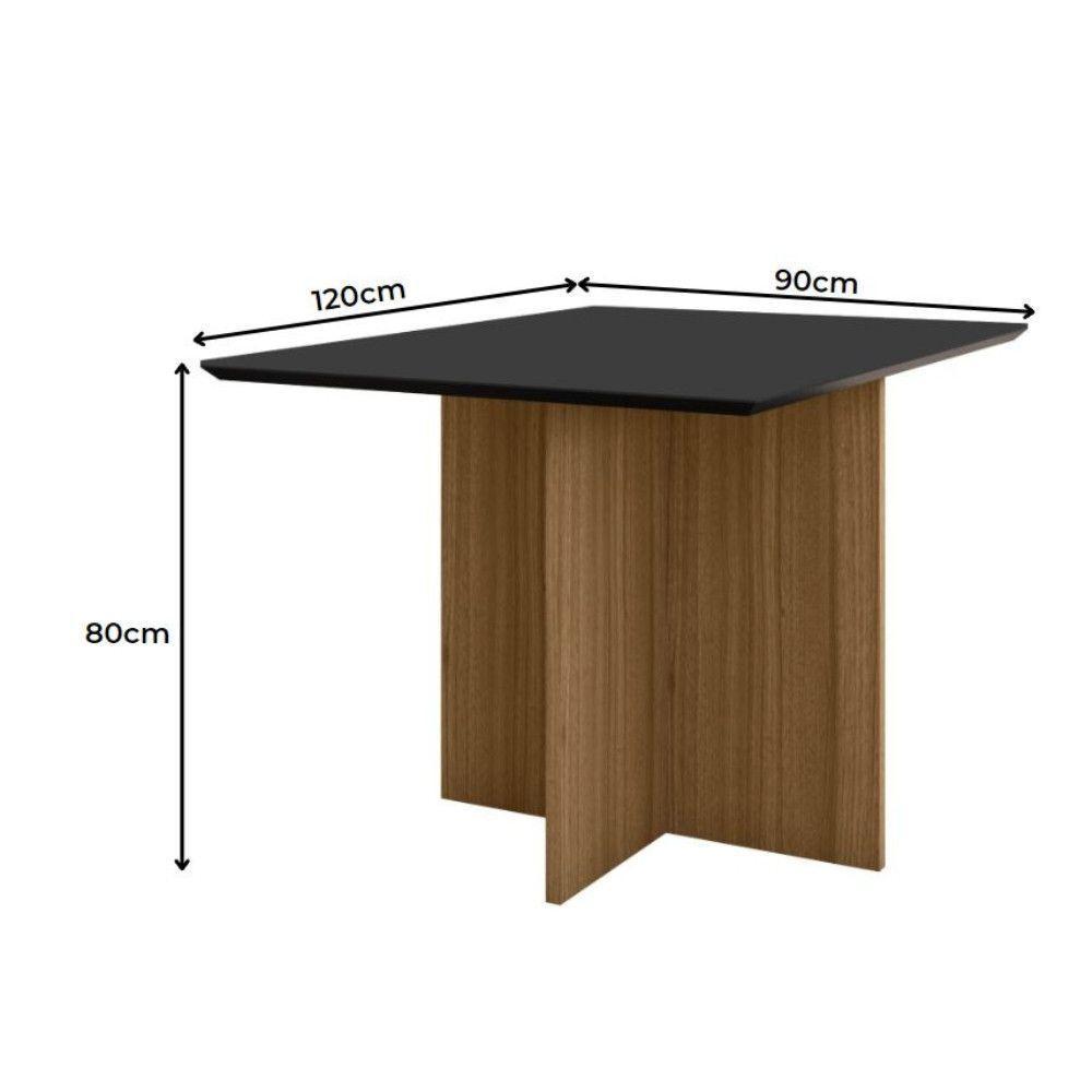 Mesa De Jantar Retangular Tampo Chanfrado Sem Vidro 120cm Helô Poliman Móveis Carvalho Com Grafite - 2