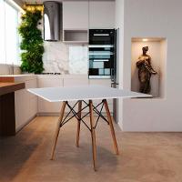 Mesa De Jantar Quadrada Eames Eiffel 90cm Branca Base Madeira - 1