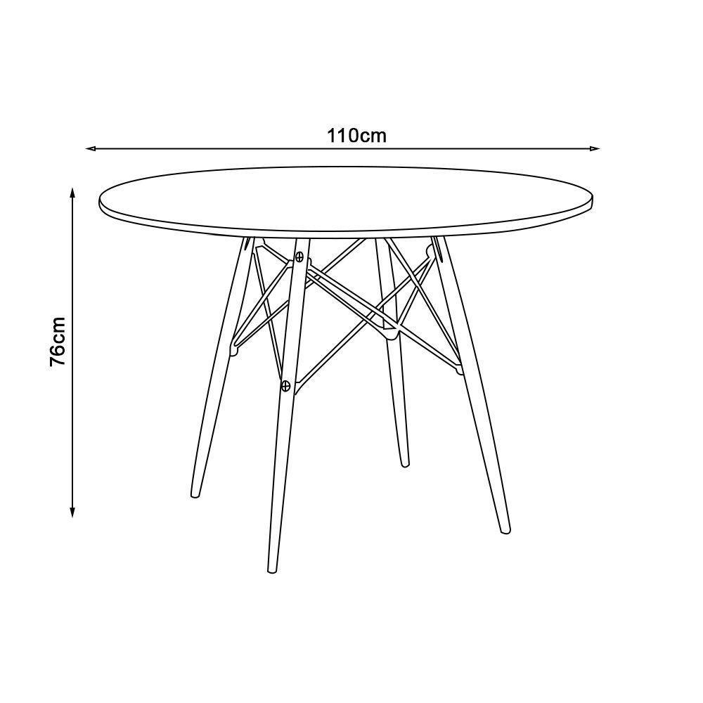 Mesa De Jantar Vidro Eames Eiffel Redonda 110cm Base Madeira Maciça - Cor: Marrom - 2