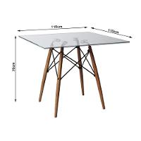 Mesa De Jantar Vidro Eames Eiffel Quadrada 110cm Base Madeira Maciça - Cor: Marrom - 2