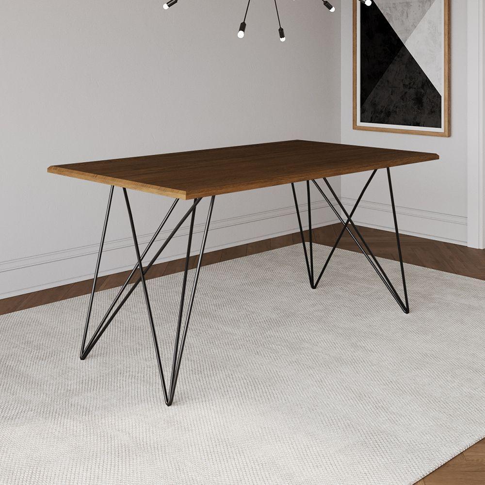 Mesa De Jantar Trama Base Preta Com Tampo Amêndoa 140 X 80 - Asturias - Cor: Marrom - 1