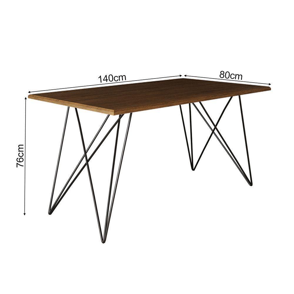 Mesa De Jantar Trama Base Preta Com Tampo Amêndoa 140 X 80 - Asturias - Cor: Marrom - 2