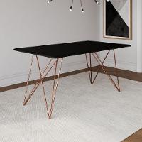 Mesa De Jantar Trama Base Cobre Com Tampo Preto 140 X 80 - Asturias - Cor: Marrom - 1