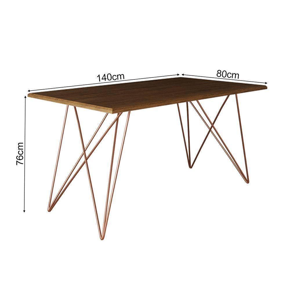 Mesa De Madeira Trama Base Cobre Com Tampo Amêndoa 140 X 80 - Asturias - Cor: Marrom - 2