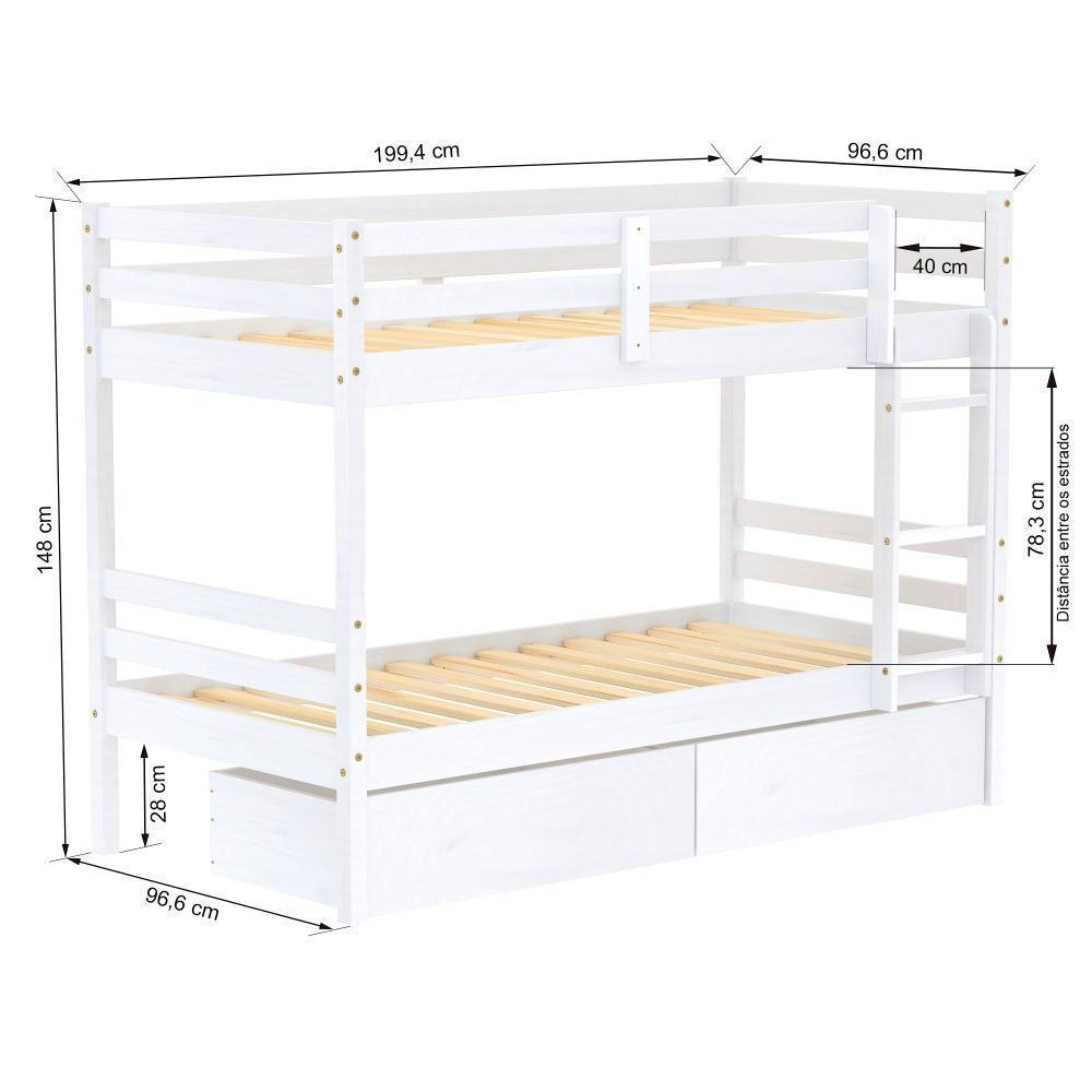 Beliche Solteiro Slim Com 02 Gavetas Madeira Maciça Branco Housin - 5