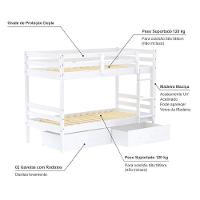 Beliche Solteiro Slim Com 02 Gavetas Madeira Maciça Branco Housin