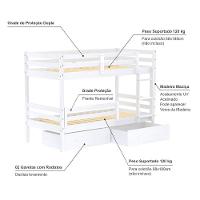 Beliche Solteiro Slim Com 02 Gavetas E Grade De Proteção Madeira Maciça Branco Housin