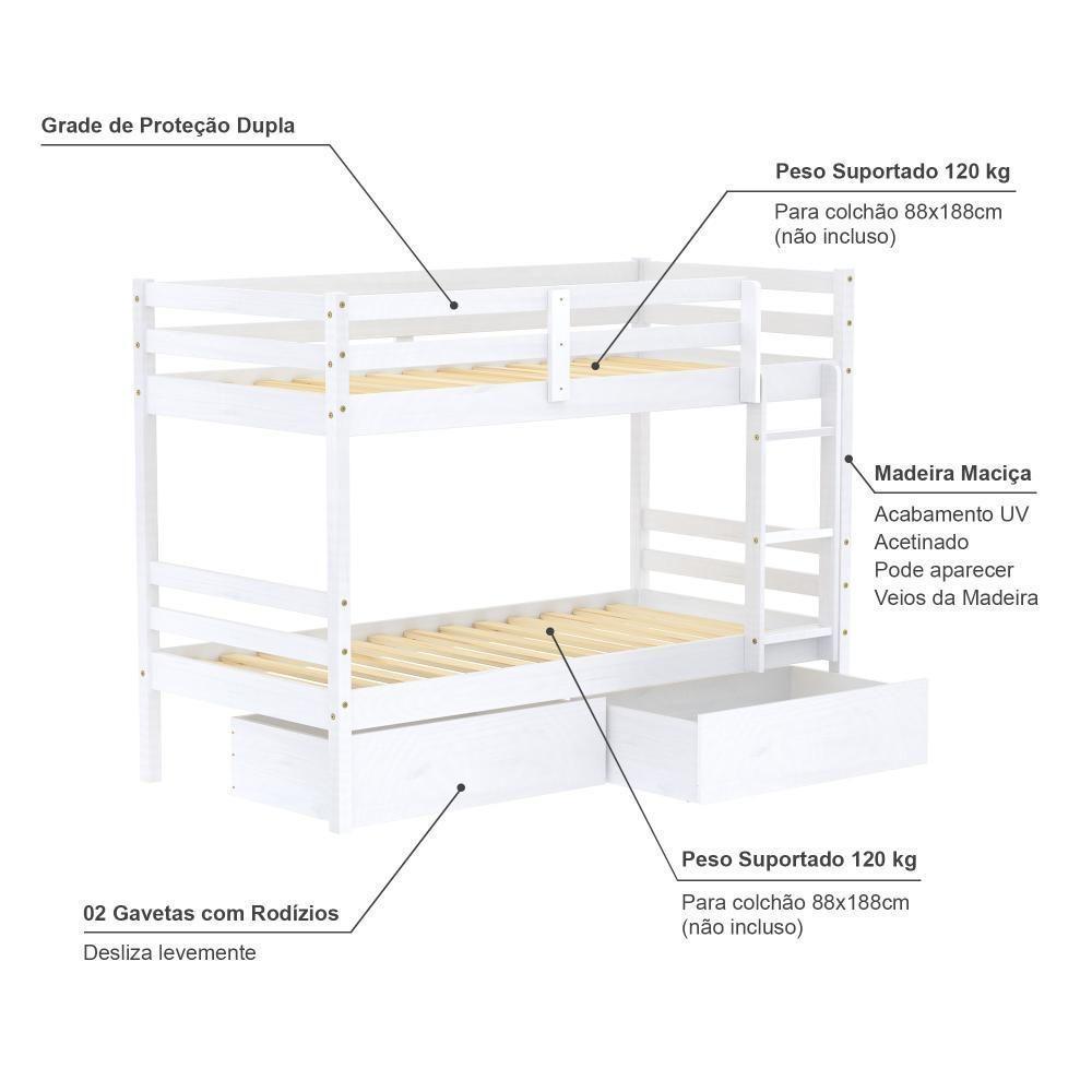 Beliche Infantil Slim Com 02 Gavetas Madeira Maciça Branco Housin - 5