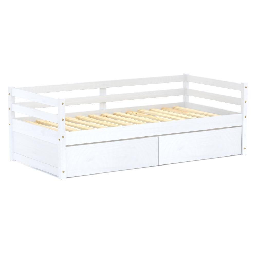 Cama Solteiro Slim Com 02 Gavetas Madeira Maciça Branco Housin - 3