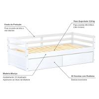 Cama Solteiro Slim Com 02 Gavetas Madeira Maciça Branco Housin