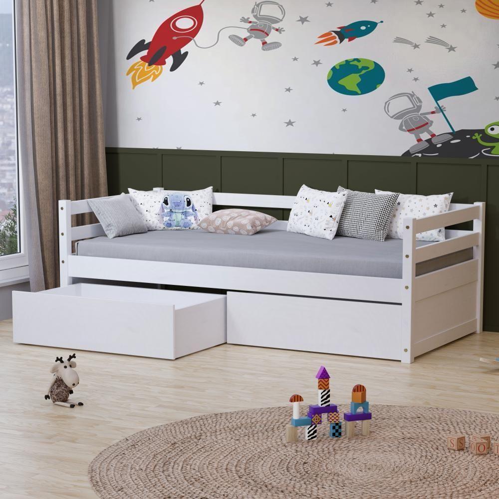 Cama Infantil Slim Com 02 Gavetas Madeira Maciça Branco Housin - 1