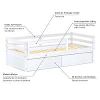 Cama Infantil Slim Com 02 Gavetas E Grade De Proteção Madeira Maciça Branco Housin - 3