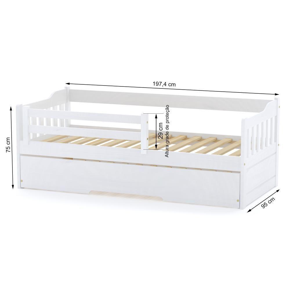 Bicama Infantil Com Grade De Proteção Madeira Maciça Branco Mobilistore - 6
