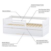 Bicama Infantil Com Grade De Proteção Madeira Maciça Branco Mobilistore