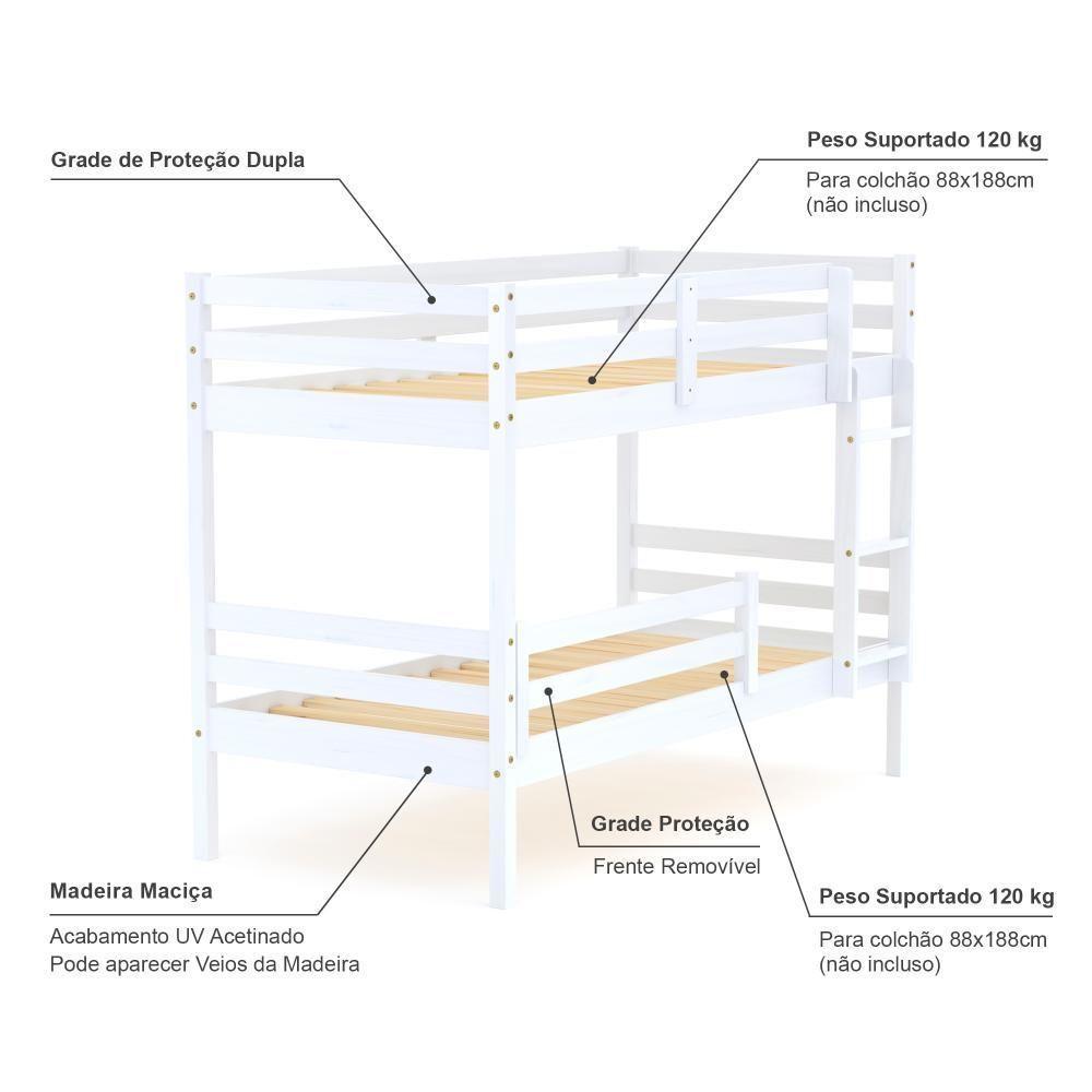 Beliche Infantil Eco Com Grade De Proteção Madeira Maciça Branco Mobilistore - 3
